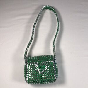 Handmade Green & Silver Candy Wrapper Purse One Of A Kind
